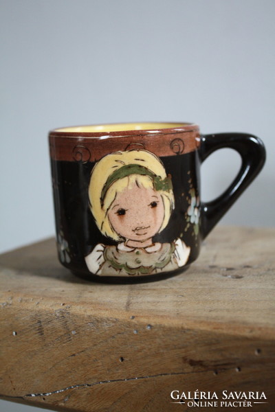 German ceramic folk girl small mug - in good condition
