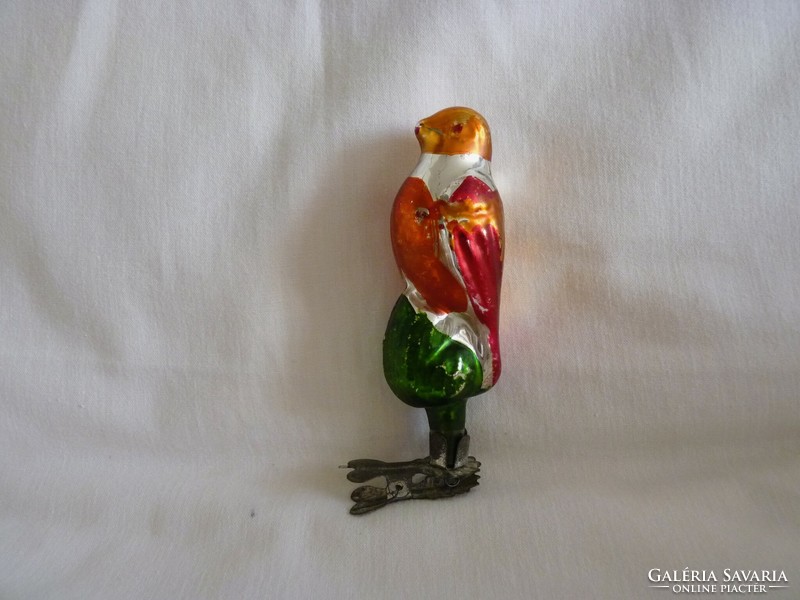 Old glass Christmas tree decoration! - Colorful bird (with a beak!)