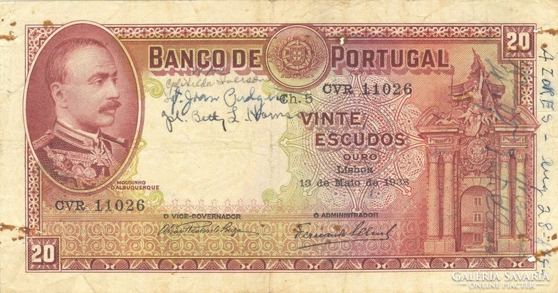 20 Escudo escudos 1938 Portugal rare