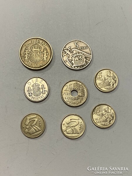 8 db fémpénz  spanyol peseta pezeta 1957-1997
