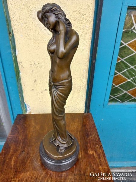 Art Nouveau female half nude bronze statue