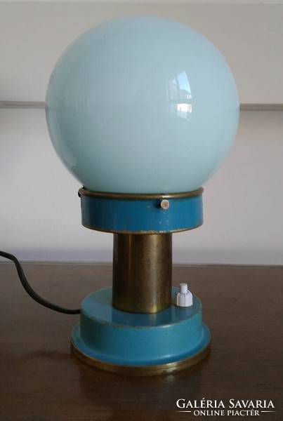 Art deco - bauhaus table lamp with original painting - blue globe shade