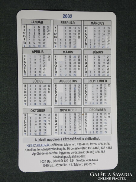 Card calendar, épszabadság daily newspaper, newspaper, magazine, 2002, (6)