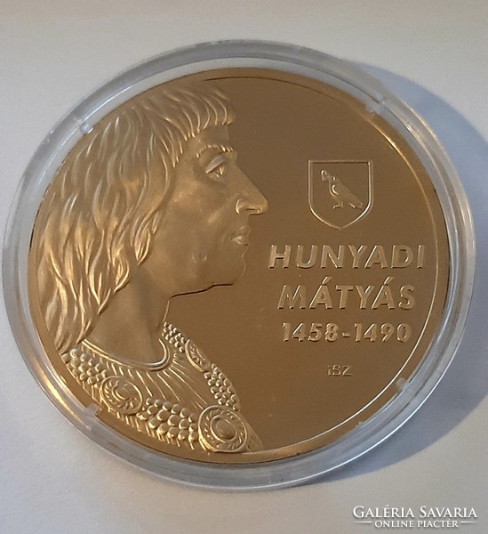 Hunyadi Mátyás, az igazságos király 24 karátos arannyal bevont UNC emlékérem kapszulában 2012