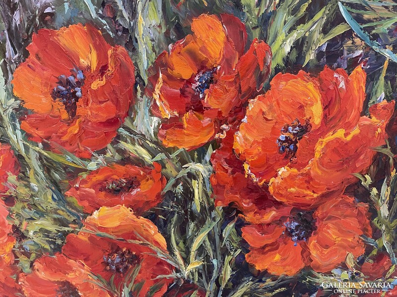 Czinege Zsolt hatalmas pipacsos virágos csendélet modern festmény kép