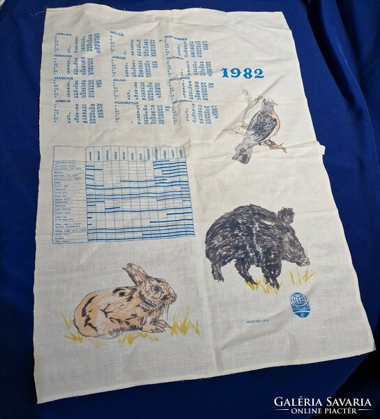1982 wall calendar kitchen towel bunny wild boar bird