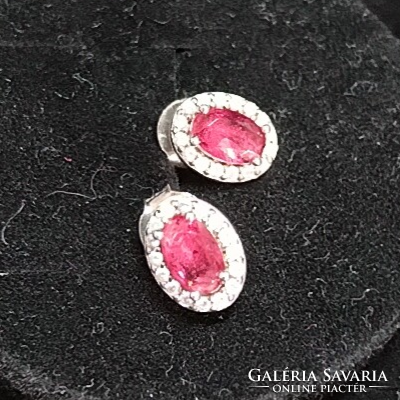 Luxury silver earrings with red oval stones - 925