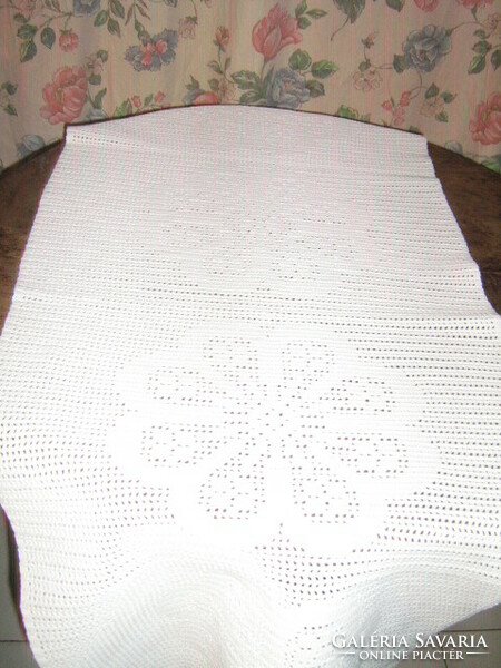 Antique hand crocheted floral white tablecloth