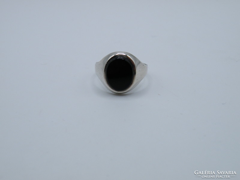 Uk0162 Black Stone Silver Signet Ring 925 Ring Size 54 1/2