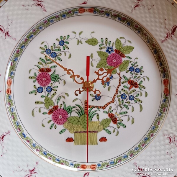 Colorful Indian basket patterned porcelain wall clock from Herend