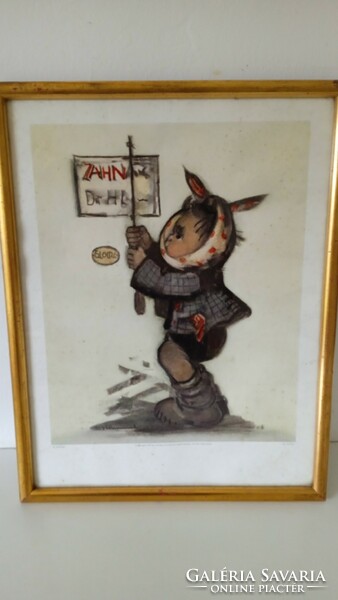 Berta hummel toothache child lithograph, numbered, copyright 1939 by verlag 