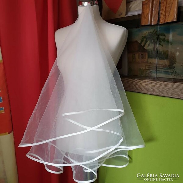 Fty80 - 2-layer ecru bridal veil with satin border 50/70x150cm