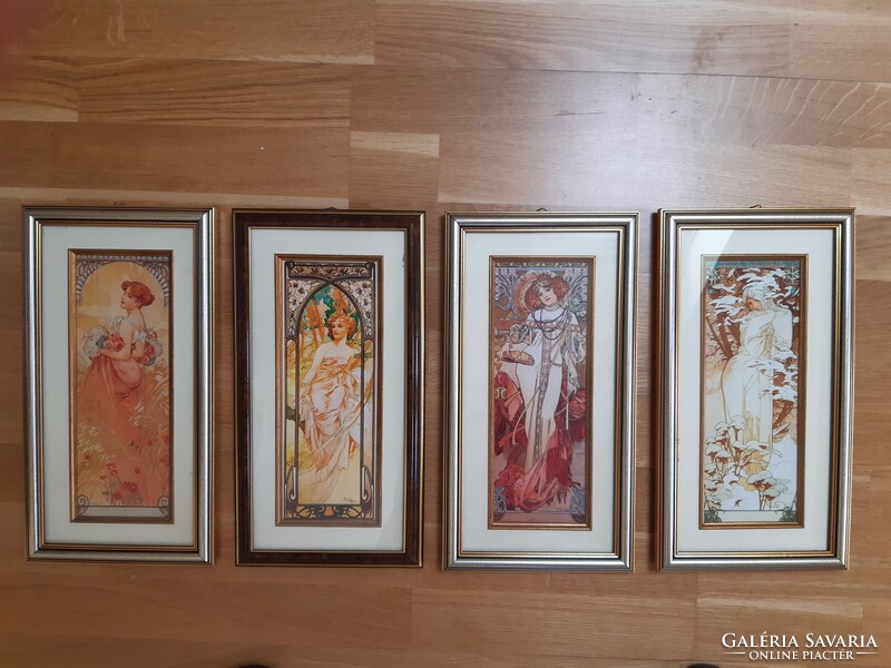 Mucha seasons series framed under a glass plate, the 4 seasons are sold together, the price is for all 4