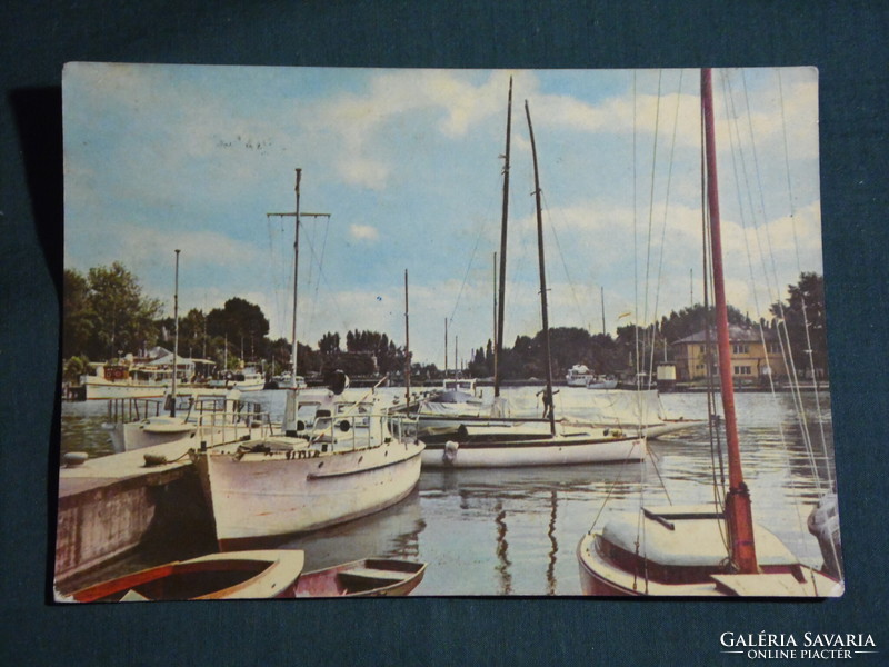Postcard, Balaton Siófok coast detail, sailing ship port, detail