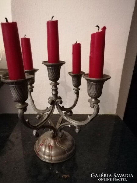 Antique 5-prong pewter candlestick baroque style rarity 4