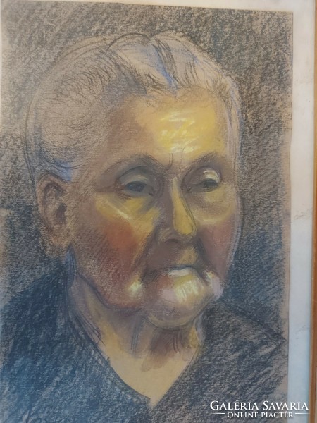 L.Kovács Júlia/Pósfai Júlia/Pósfainé: " Mama arcképe", festmény, pasztell, papír