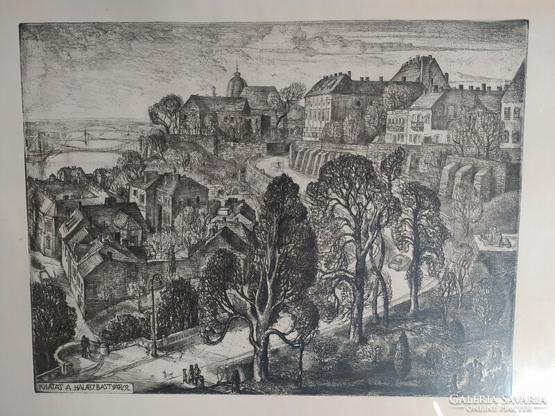 Vladimir Szabó - view from the fisherman's bastion flawless etching in original frame, signed, 60x45 cm