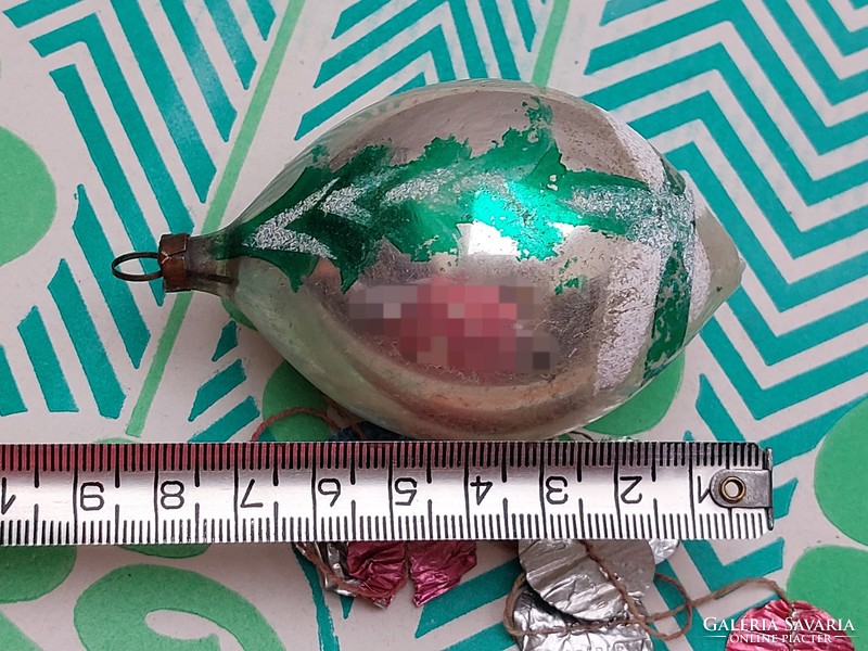 Régi üveg karácsonyfadísz csepp alakú ezüst üvegdísz