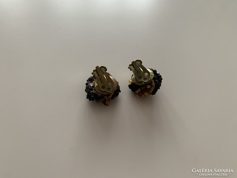 Retro brown beige Czech glass pearl clip earrings