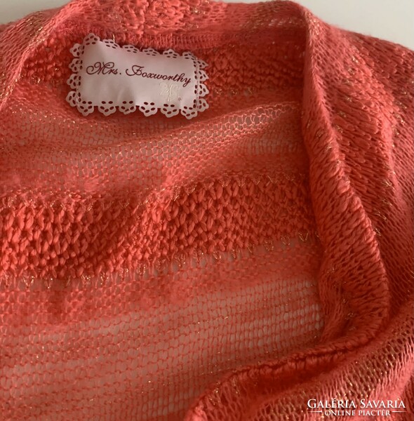 Knitted orange fine golden thread bolero top cardigan vest size m