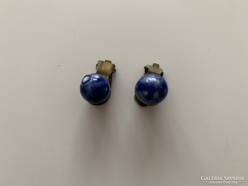 Retro blue berry copper clip earrings