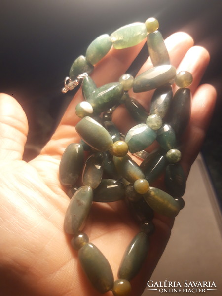 Nagyszemű zöld achát ( kalcedon) szett ezüst szerelékkel