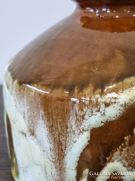 Mária Szilágyi applied art ceramic vase - with trickled, plastic glaze