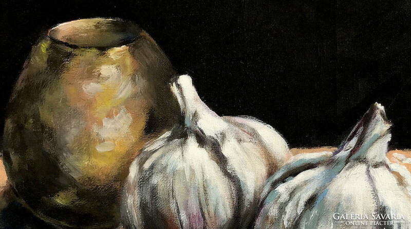 Before peeling garlic - acrylic painting - 30 x 40 cm