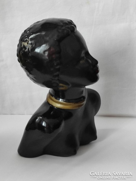 Art deco afrikai nő mázas kerámia szobor