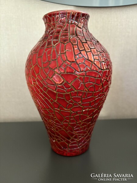 Zsolnay cracked-glaze, shrink-glaze vase, with shield mark