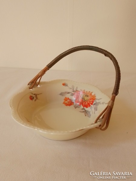 Old bavaria marked schumann woven bamboo basket with handles offering cake tray jewelry holder