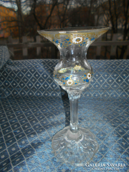 Glass candle holder - beautiful flawless piece - gold contour painting