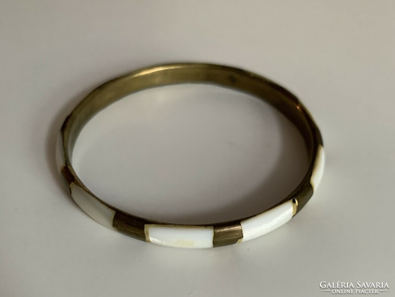 Mother of pearl inlaid copper bangle bracelet brass
