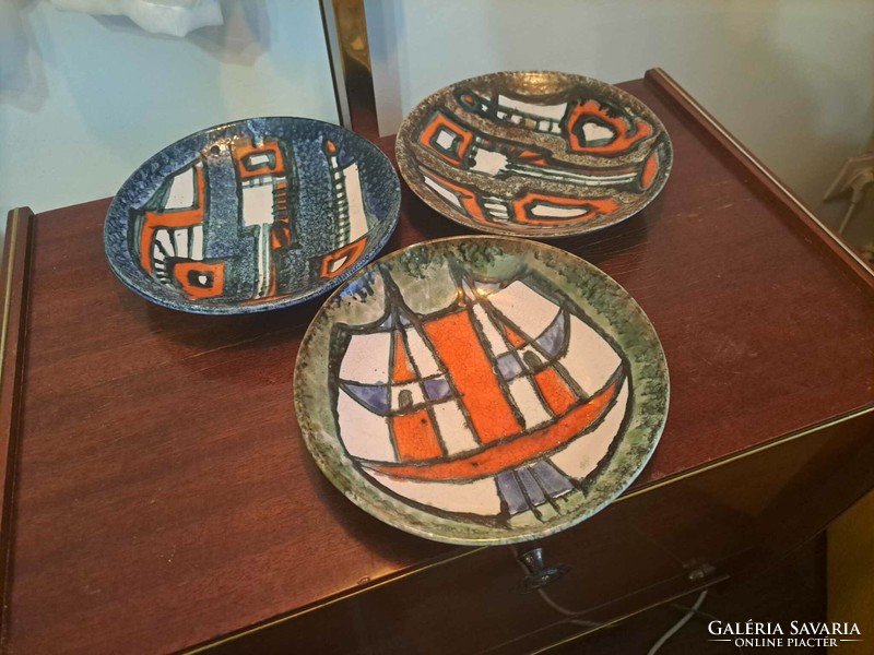 3 pcs Erzsébet Fórizsné Sarai ceramic plate, bowl, can be hung on the wall