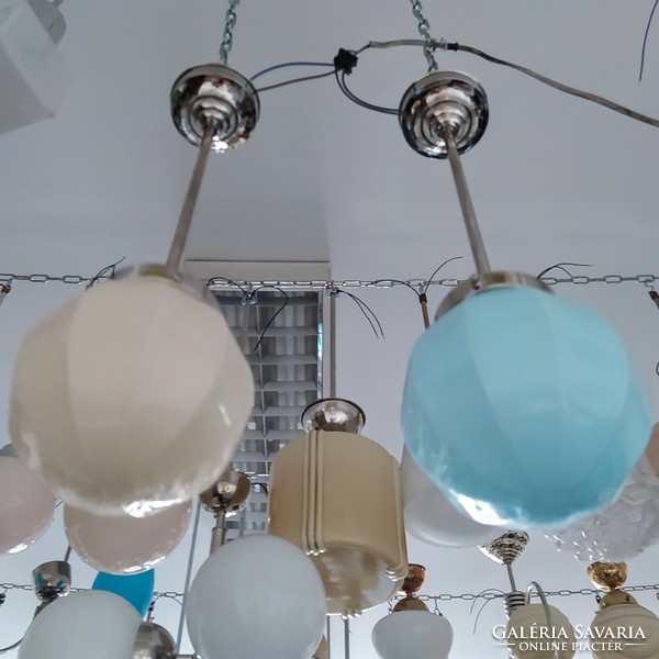 Pair of art deco nickel-plated ceiling lamps renovated - 