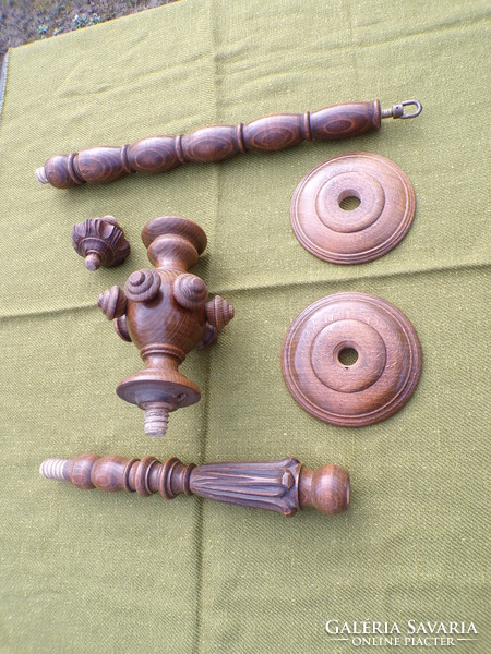 Old carved / turned wooden lamp parts