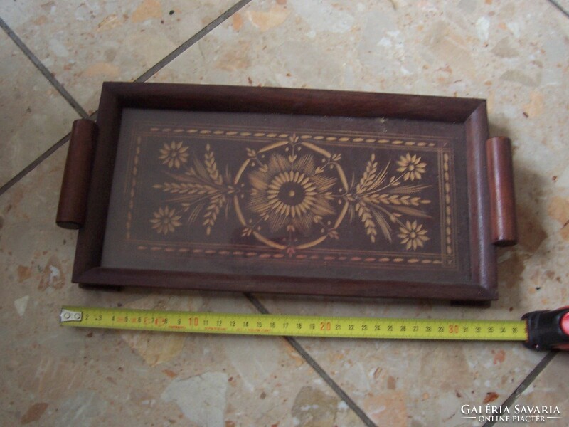 Carved wooden tray with glass top