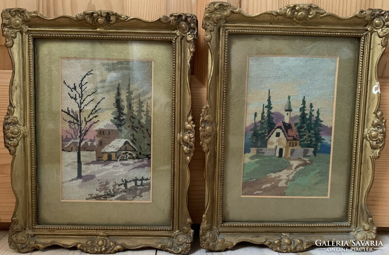 Pair of old, antique tapestry landscapes