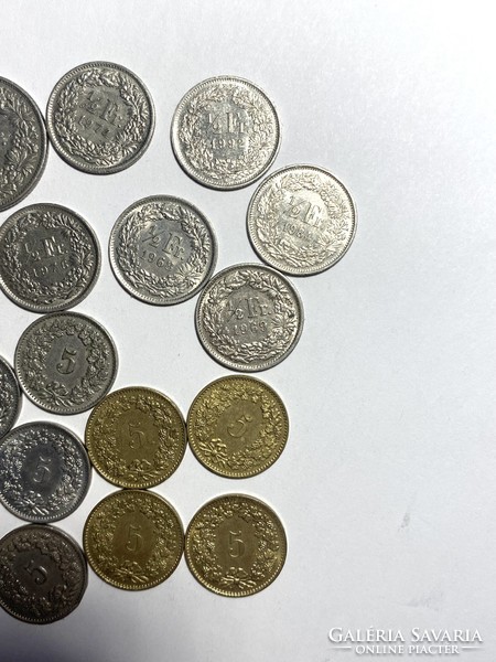 17 coins: 1 Swiss franc 1974 + 16 rappen 1944-1992 Switzerland