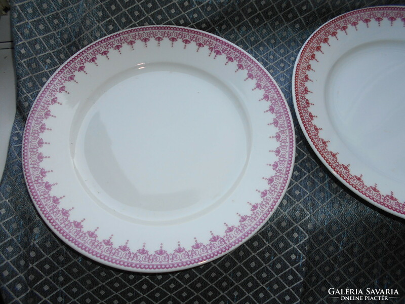 2 antique Viennese porcelain faience plates with pink border albin denk wien