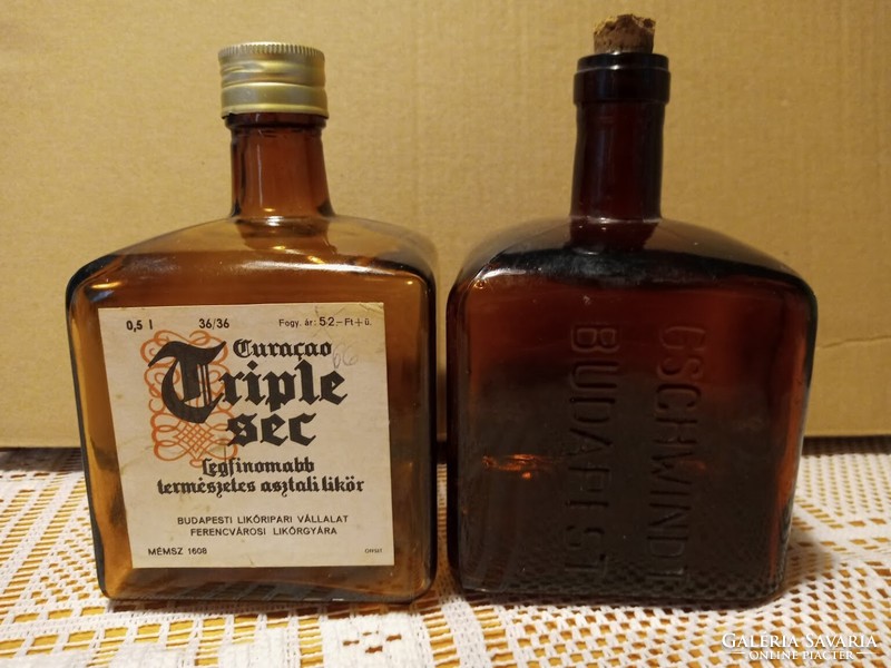 Two different old triple sec liqueur bottles 0.5 l