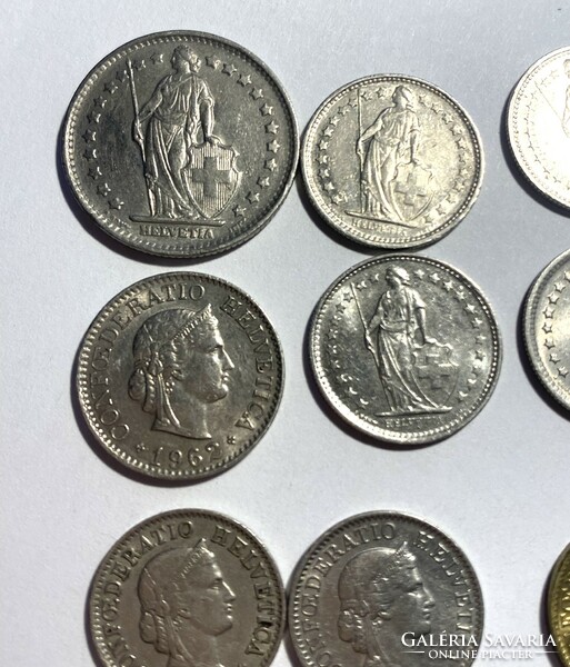 17 coins: 1 Swiss franc 1974 + 16 rappen 1944-1992 Switzerland