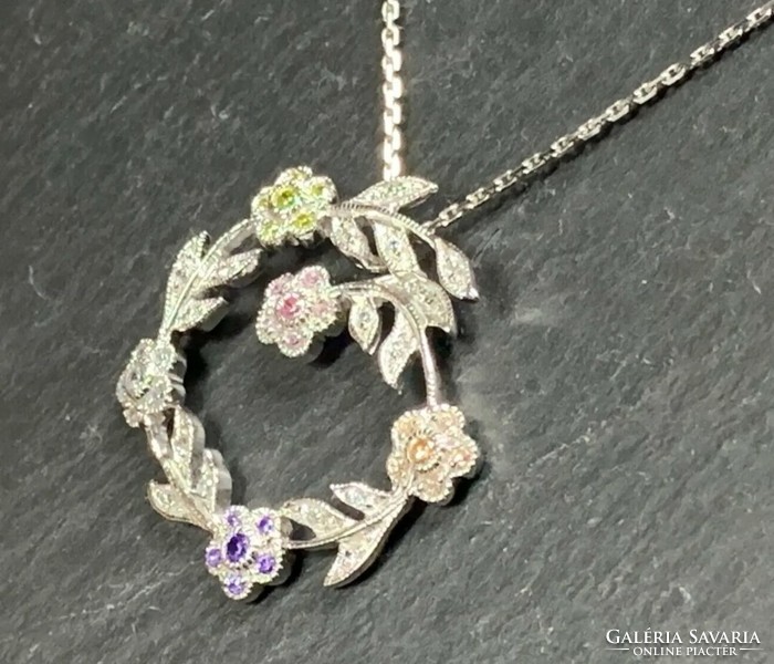 Oriental multi-zirconium stone pendant, 925 silver - handmade jewelry