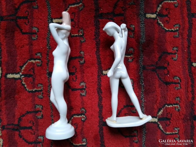 Two white female nude porcelain figures, aquincum and drasche, damaged