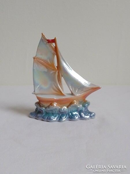 Antique chandelier glazed hand painted foreign marked porcelain sailing ship display case nipp flawless