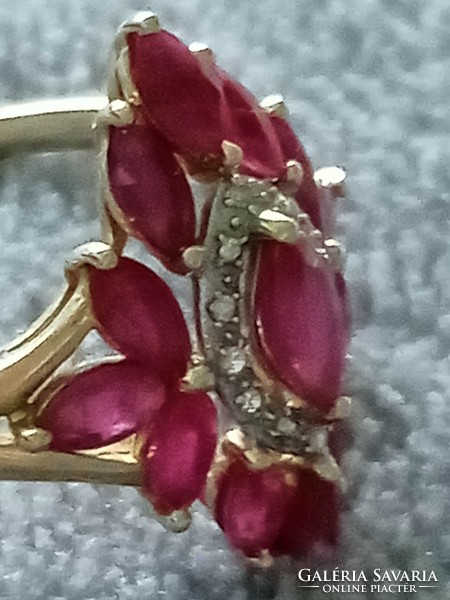 Rubin gyémánt drágaköves arany gyűrű