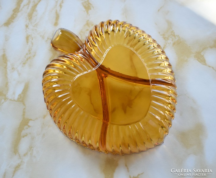Retro amber-colored heart, apple-shaped split glass serving bowl, bowl