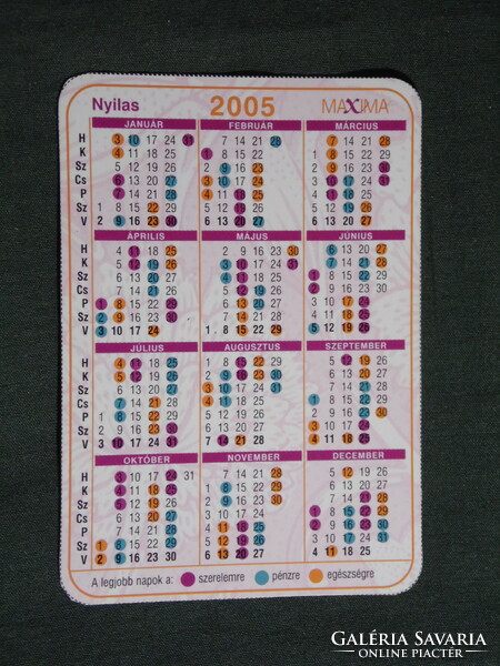 Kártyanaptár, kisebb méret,Maxima újság, magazin, melléklet, horoszkóp, nyilas, 2005, (6)