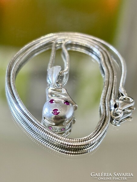 Fabulous silver necklace and pendant with real-natural ruby stones