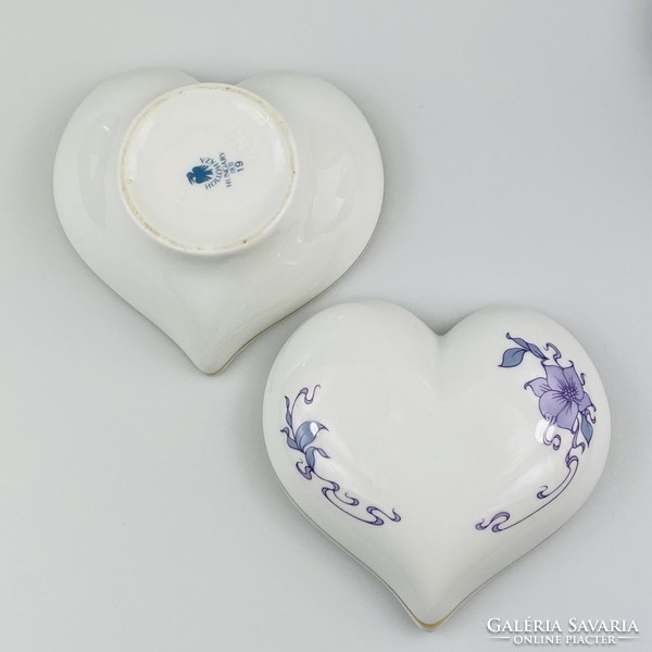 Hollóházi porcelán szív alakú bonbonier